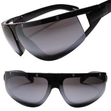 Deadstock Retro Futuristic Look Vintage Black Wrap Around Sunglasses