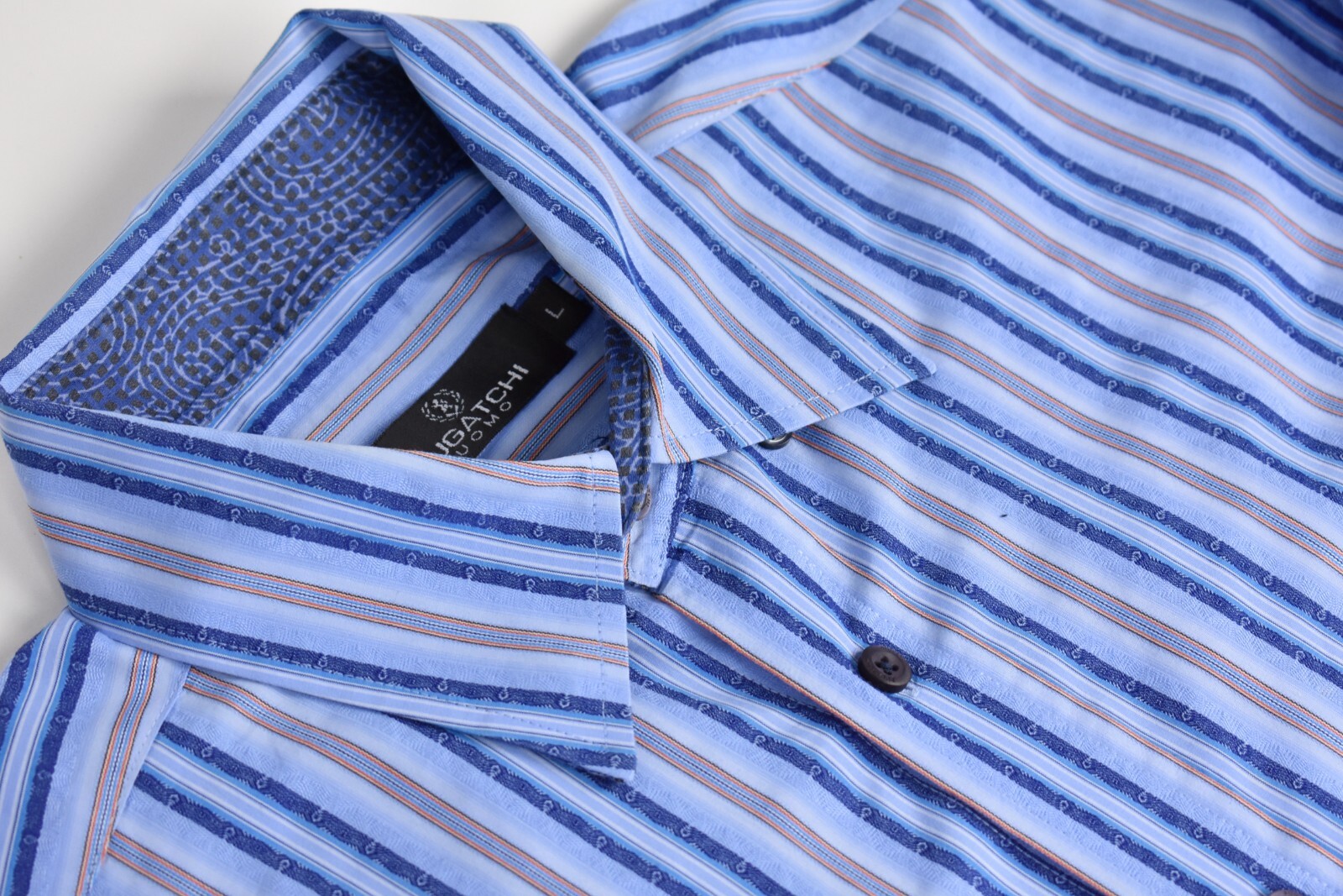 Bugatchi Uomo Blue Striped Button Down Collar Cot… - image 1