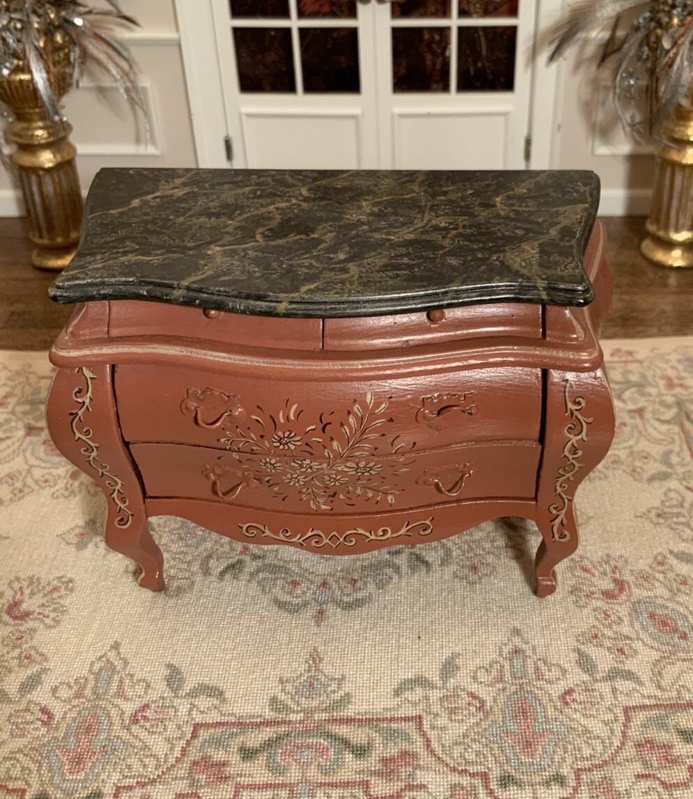 Miniature Artisan Hand Painted Bombe Chest Faux Marble Top Dollhouse