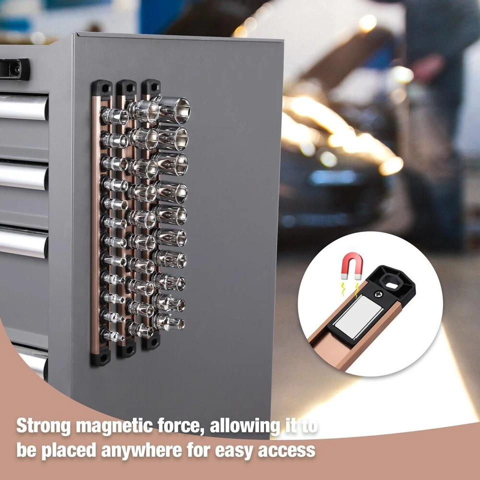 3/8 Drive Magnetic Socket Organizer Aluminum Alloy Heavy Duty Socket Rail Holder - Image 3 of 4