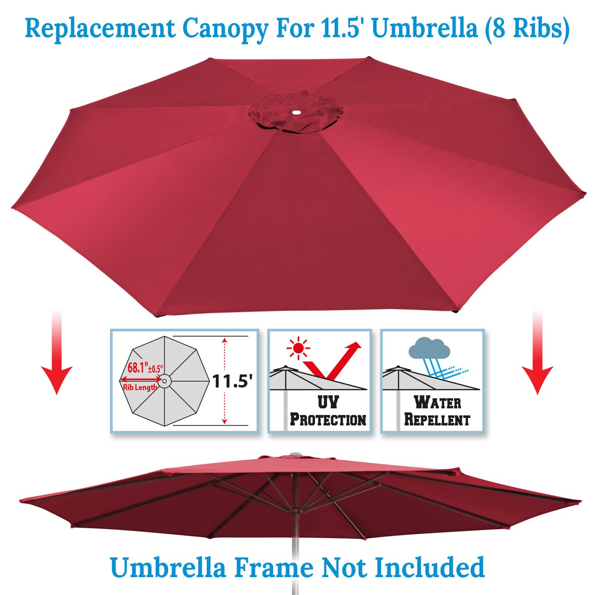 Replacement Canopy for 11.5ft Patio Umbrella 8 Rib Patio Outdoor Sunshade  Cover | eBay
