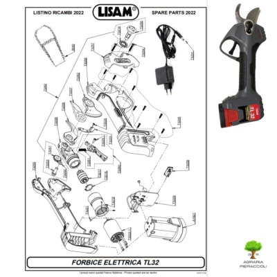 RICAMBI ORIGINALI LISAM PER FORBICE TL 32 MODELLO 2022 - Lama, Controlama, ecc