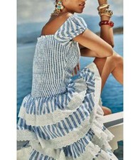$795 NEW Caroline Constas Keegan Floral High Low Ruffle Maxi Dress Blue White L