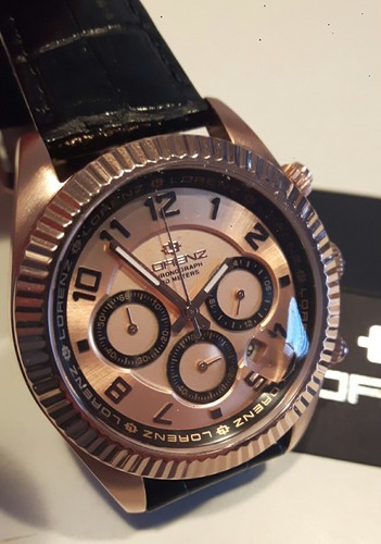 OROLOGIO UOMO CHRONO,LORENZ,CASSA PVD ORO ROSA,NERO,38 mm,100 Mt,CINTURINO  PELLE | eBay