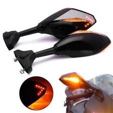 Motorcycle Rear View Side Mirrors W/ LED Turn Signals For Yamaha Suzuki Kawasaki