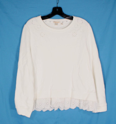 BARBOUR Cotton RUFFLE LACE TRIM Eyelet Neckline SWEATSHIRT/TUNIC TOP Sz 14