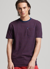 Image of Superdry Mens Vintage Indigo Strip T-Shirt Size S Dark Indigo/Red RRP £25