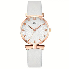 Preppy Chic Women's Quartz Watch Elegant Analog Display, White Color