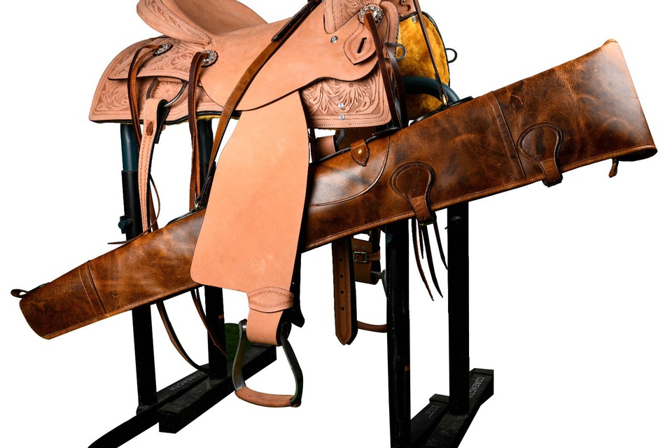 GENUINE LEATHER WESTERN CASE BROWN TOOLED RIFLE COVER SCABBARD SHOTGUN ...