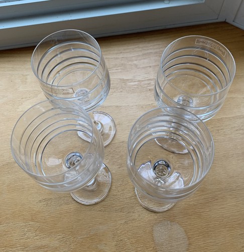 KN Karen Neuburger 4 Crystal Goblets Embossed Lines 12 Oz New With Labels Poland - Picture 6 of 11