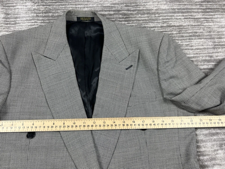 Gianfranco Ruffini 意大利西装外套男式 42 R 灰色千鸟格羊毛双排扣 — 第 4/4 张图片