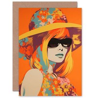 Flower Power Frau PorträT 1960Er Jahre Vintage Blumen Retro Geburtstagskarte