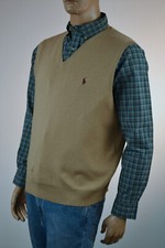 Ralph Lauren Camel Tan Pima Cotton Sweater Vest/ Burgundy Pony-NWT