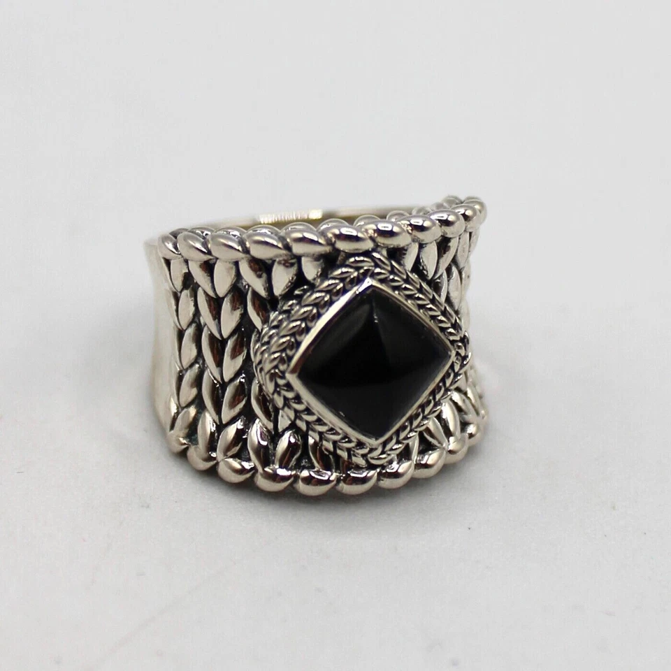JAI by John Hardy 纯银黑色玛瑙戒指 宽电缆针织 尺寸 7 — 第 4/4 张图片