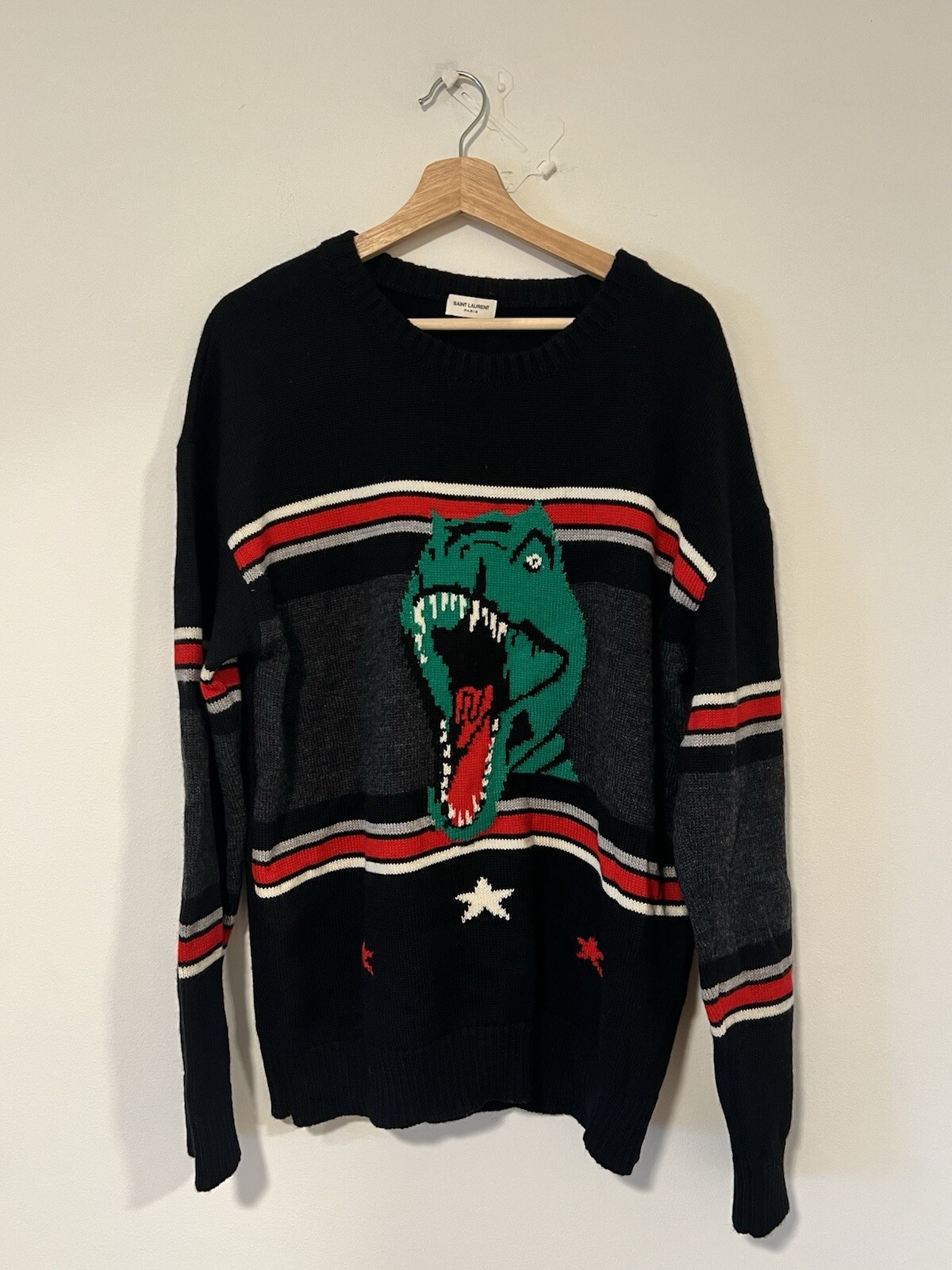 Saint Laurent Pullover Dinosauro Trex girocollo maglione lana 2016 17 YVES taglia XL