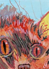 ACEO Cat Abstract Painting Collectible Original Signed Art Card By Josh Merritt