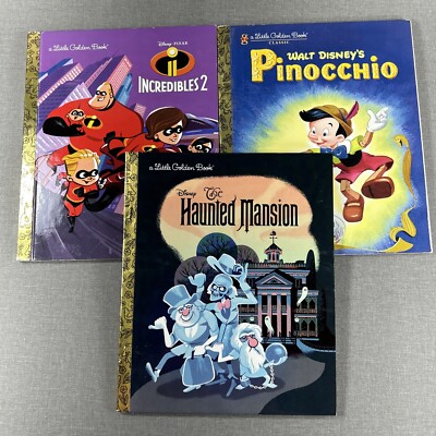 Disney Haunted  Mansion ~ Pinocchio ~ Incredibles 3 Little Golden Book Lot 2021