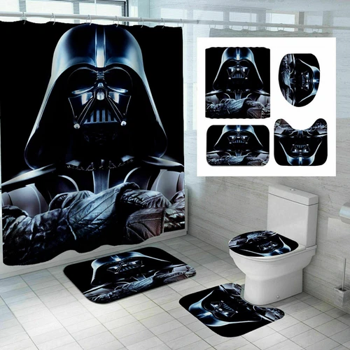 UK Star Wars Bathroom Shower Curtain Toilet Lid Cover Non-slip Mat Door Rug Set - Picture 5 of 14