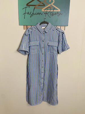 Ladies Numph blue striped summer shirt dress size 10 #709 UK