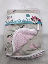 Disney Baby Minnie Mouse Girls Gray Pink Reversible Blanket Security Lovey NEW
