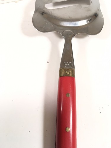 Vtg Cheese Slicer Plane Stainless Steel Japan Wood Handle w Rivets Red Handle - Picture 6 of 7