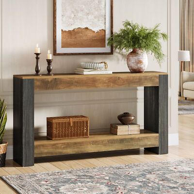 Tribesigns 63-Inch Long Console Table Farmhouse Entryway Table Behind Couch Sofa