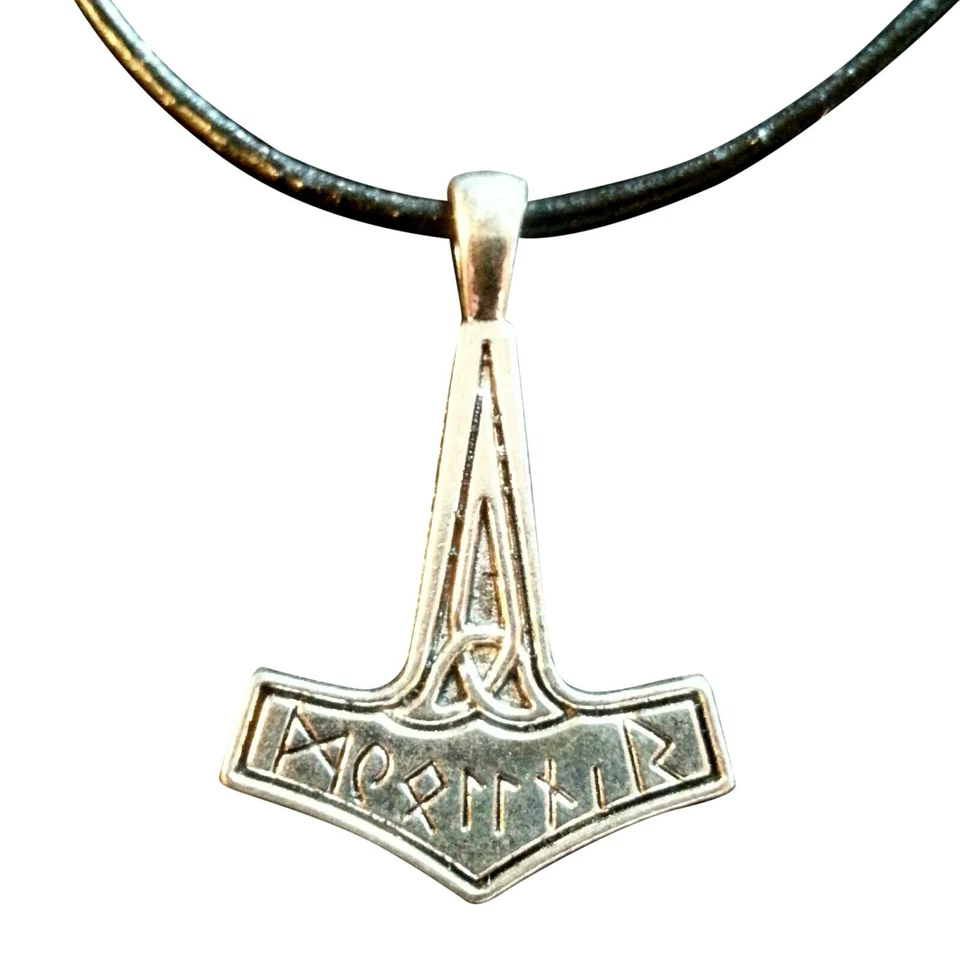 Collar Thors Hammer Mjolnir Colgante Cuero Negro Cordón Vikingo Protección Odín Foto 3 de 4