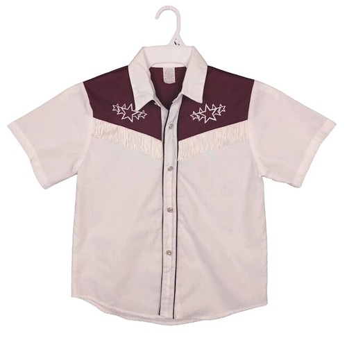 Western Rodeo Pearl Snap Shirt Embroider Fringe Short Sleeve Youth 5-12 - Picture 24 of 26