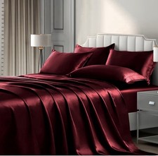 Set Of Red Poly Silk Sheets Queen Size