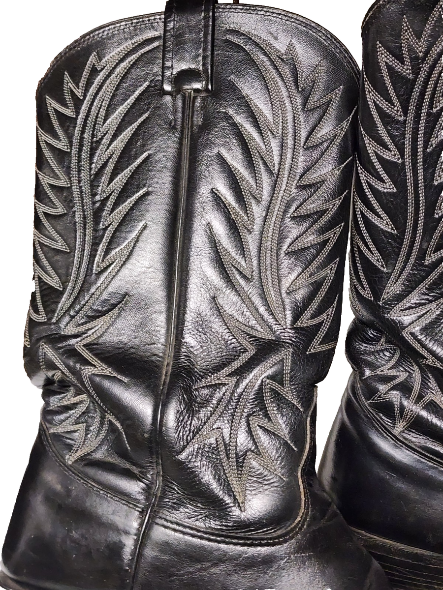 Nocona Mens Black Leather Cowboy Boots Size 9.5D Western | eBay display picture 1