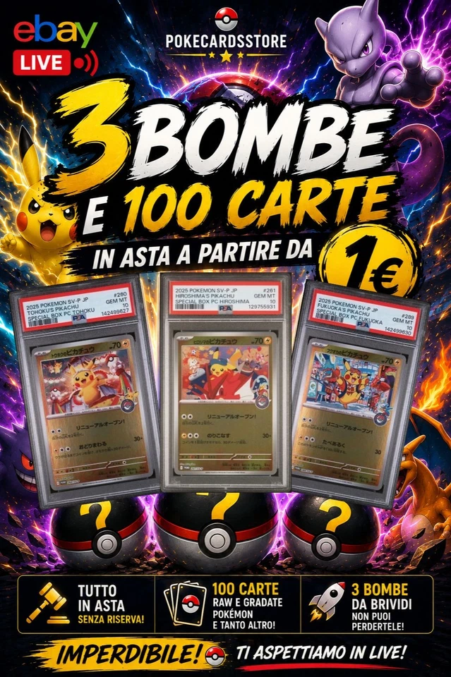 💣 3 Mine Misteriose, 100 carte Pokemon in asta da 1€!