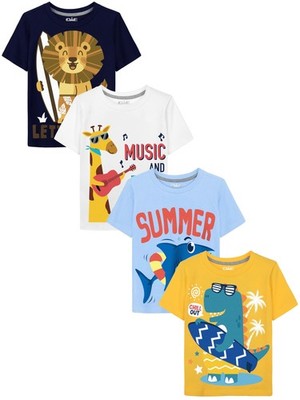 QWE Toddler Boys Short Sleeve Shirts 5T, Sky Blue, Navy Yellow, White