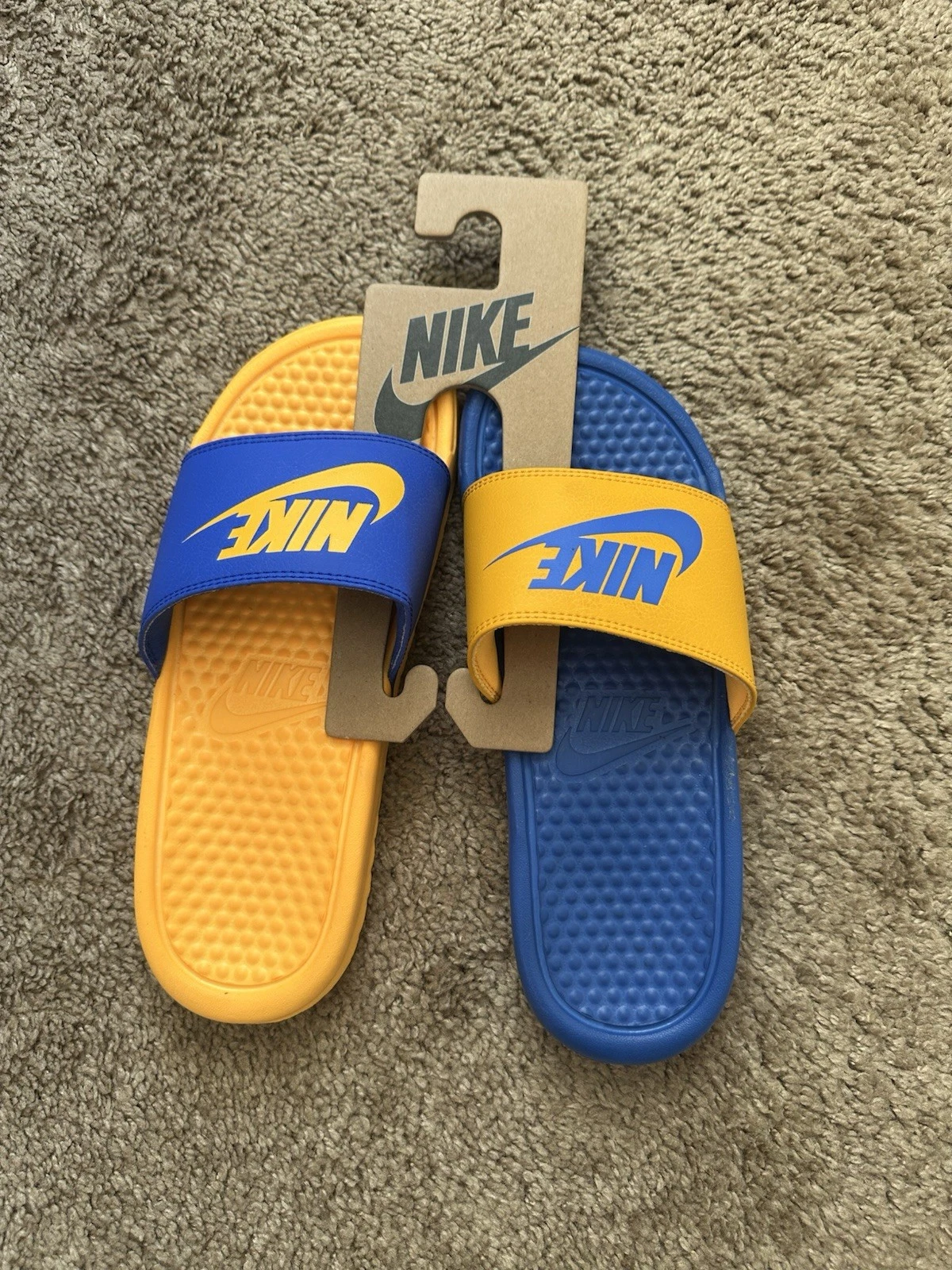 Nike Benassi JDI Mismatch Slides taglia 6 blu giallo