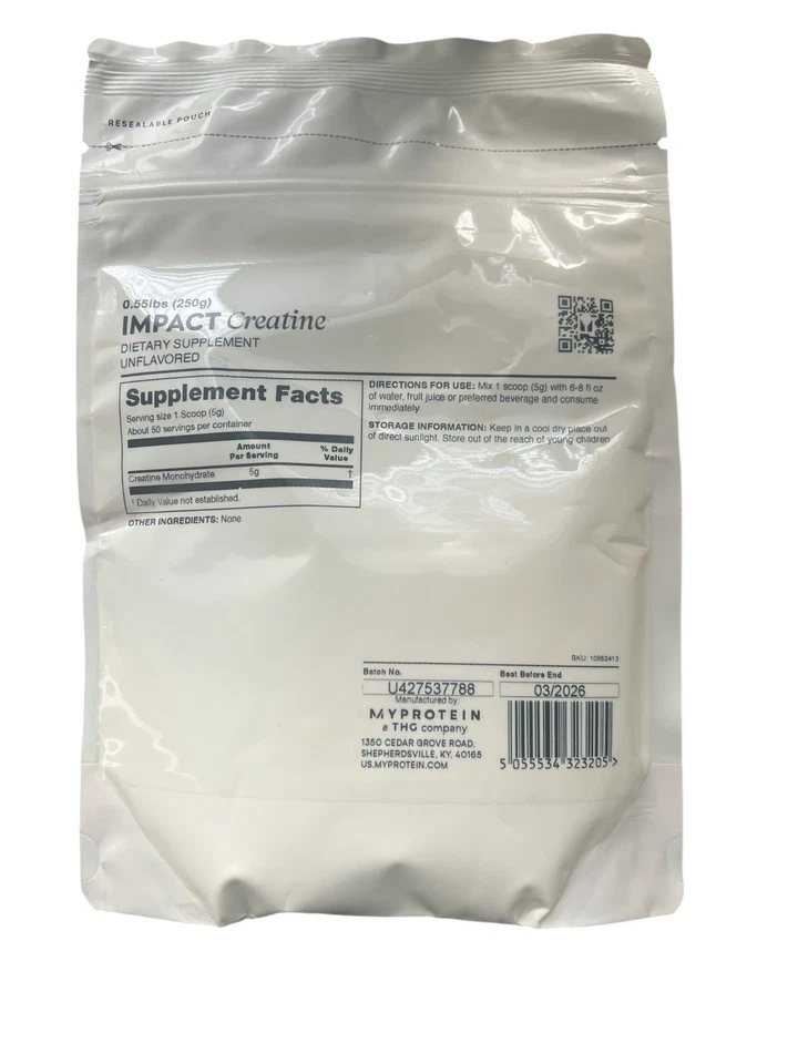 Polvo monohidrato de creatina Myprotein Impact 0,55 lb 50 porciones puro sin sabor Foto 2 de 2