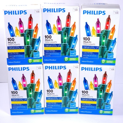 (Lot of 6) Philips 100 Count 7-Multi Color Mini String Lights Christmas 24.7 ft