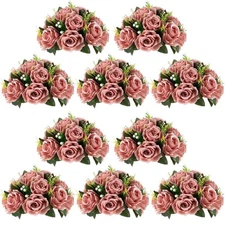 NUPTIO Artificial Flower Centrepieces for Tables - 10 Pcs Dusty Rose Fake Flo...