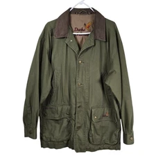 Ducks Unlimited Field Chore Coat Men's M Green Canvas Leather Trim Huntingcore