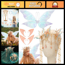 4 Pcs Halloween Fairy Accessories Set - Elf Ears, Crown, Butterfly Wings, Mediev