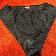 Vtg Victoria Secret Gold Label Black Gloss Satin Sleep Panties Lace 1980  s Large