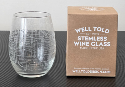 Well Told Hometown Map Stemless Wine Glass Washington DC #30679