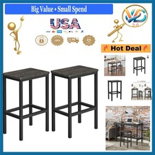 Set of 2 Charcoal Gray Industrial Bar Stools with Footrest Wood Seat