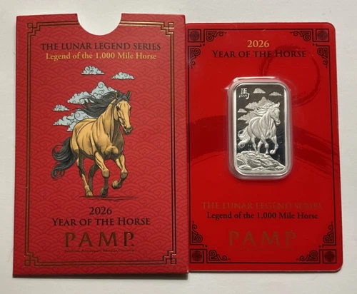 2026 PAMP Lunar Legends 1000 Mile Horse 10 g Silver Proof-Like Bar in Assay Card
