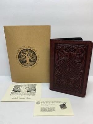 Oberon Design Celtic Hounds Leather Embossed Brown Journal Notebook Cover 4''x6''
