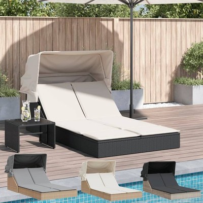 Doppel-Sonnenliege mit Dach und Auflagen Gartenliege Doppelliege Relaxliege Neu