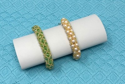 2 Vintage 1990s Handcrafted Beaded Bracelets - Yellow & Green