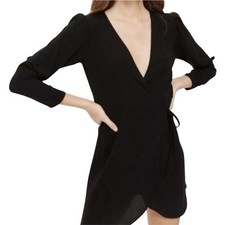 TopShop Size 2 Little Black Dress Wrap Mini Dress Long Sleeve Cocktail Party