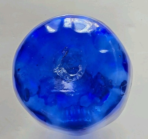 Vtg Avalos Mexican Cobalt Blue Hand Blown Vase Double Handled Glass Pontil 4.5" - Picture 4 of 6