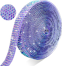 Self Adhesive Purple AB Rhinestone Ribbon Crystal Strips, 3 Yards Bling Christma