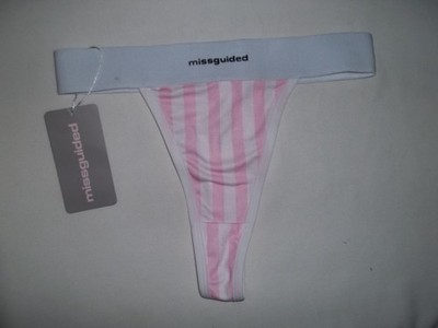 Missguided striped high-leg cut thong panties XS white/pink nwt retro 80s
