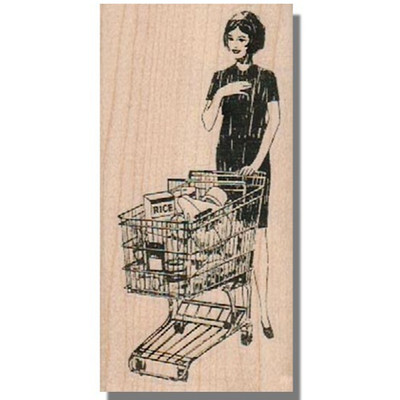 Rubber Stamp Pretty Retro Lady With Food Cart Woman Mom Drink Eat People Cook sm